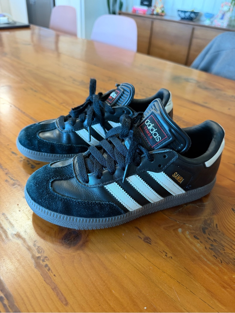 adidas Kids Samba Black with White Stripes Sneakers